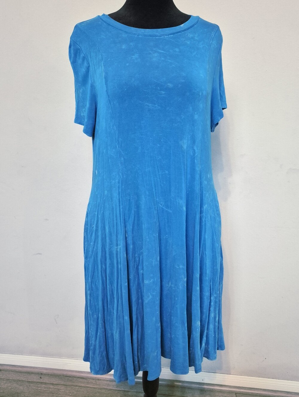 NWNT Torrid Vibrant Turquoise Blue Wash Mini Super Soft Swing Dress Sz  0 Large.